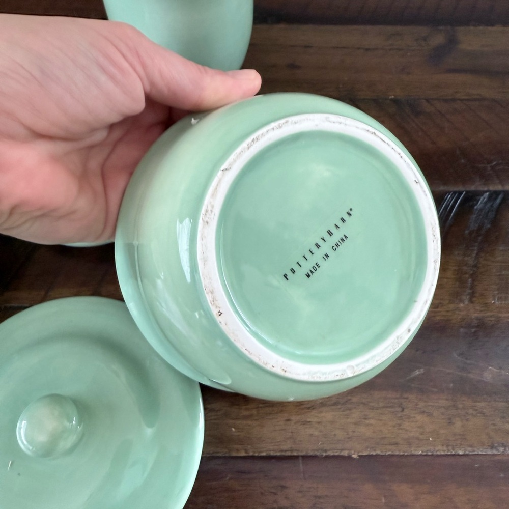 Pottery Barn Set of Bathroom Vanity Accessories Containers Celadon Jadeite Mint - Picture 5 of 9